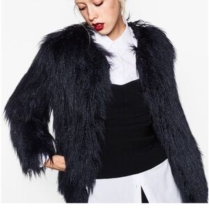 Zara Woman Navy Faux Fur Jacket